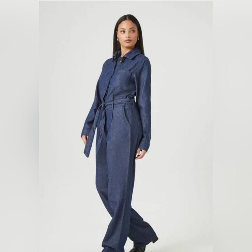 Denim Tie-Waist Coveralls- LARGE  Forever 21 Jumpsuit